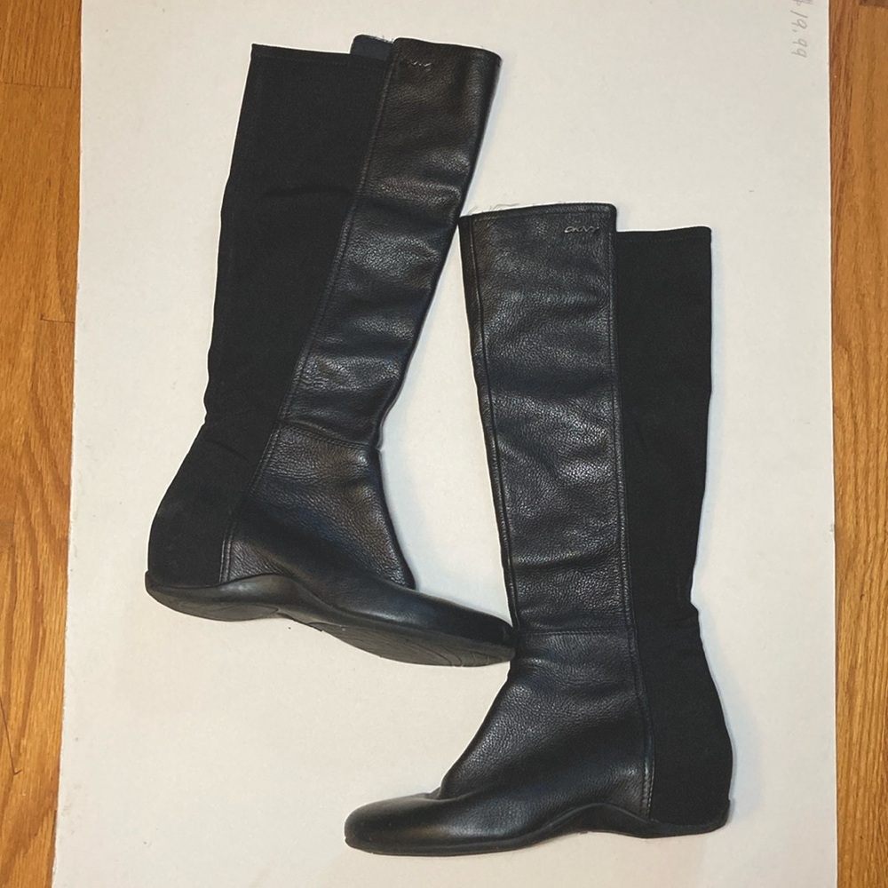 DKNY Paulina knee-high tall wedge hidden-heel leather boots - size 9 (fits 9.5)